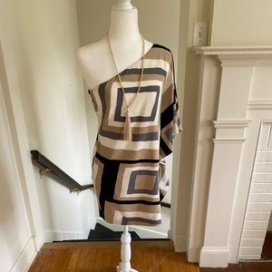 Geometric one shoulder Trina Turk silk dress.
